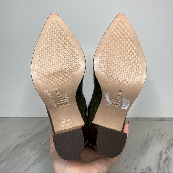 Schutz Maryana Green Crocodile Embossed Tall Block Heel Boot 5B - Picture 15 of 16